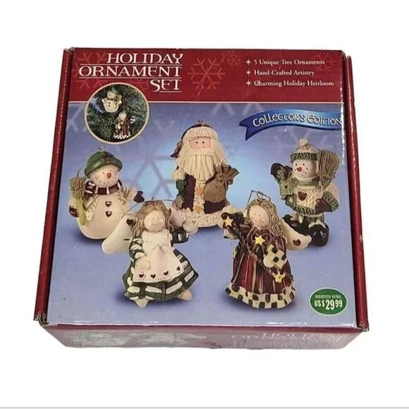New Holiday Ornament Set of Five Unique Hand Crafted Tree Ornaments 3" - Picture 1 of 4